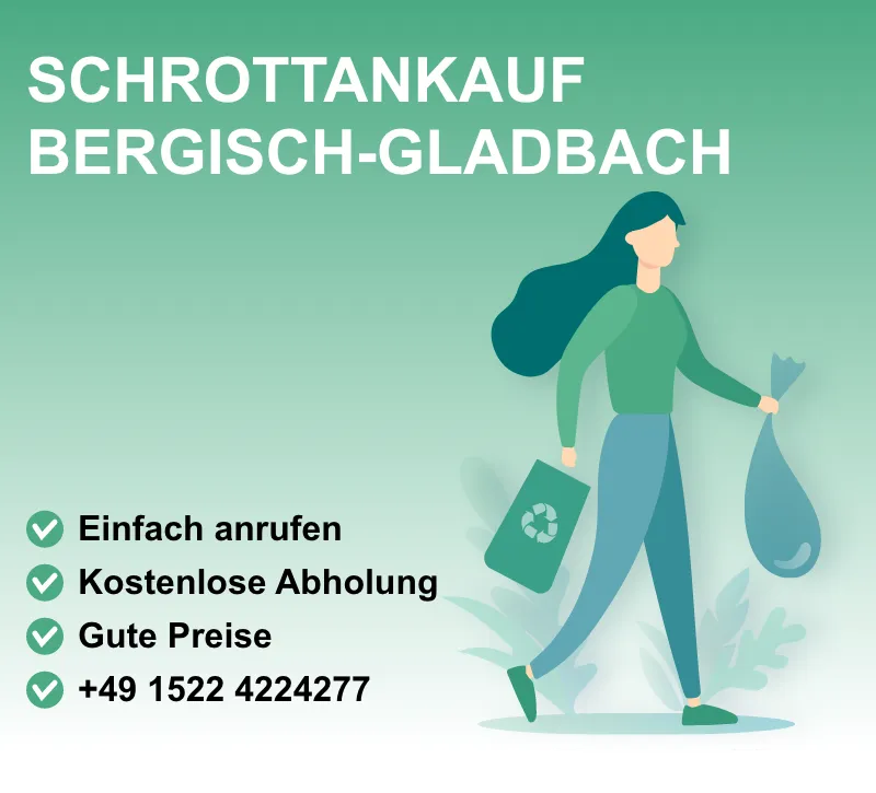 Schrottankauf Bergisch Gladbach : Faire Preise für Altmetall wie Kupfer, Messing, Aluminium. Schnell, zuverlässig und umweltgerecht. 📞01522-422-4277.